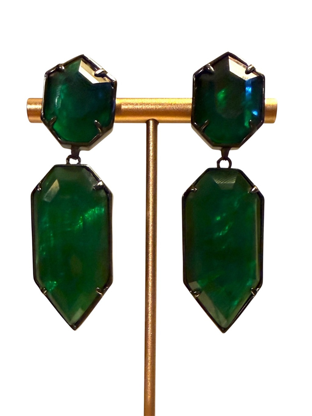 Vintage Kendra Scott Deep Emerald Green Faceted Gunmetal Drop Earrings